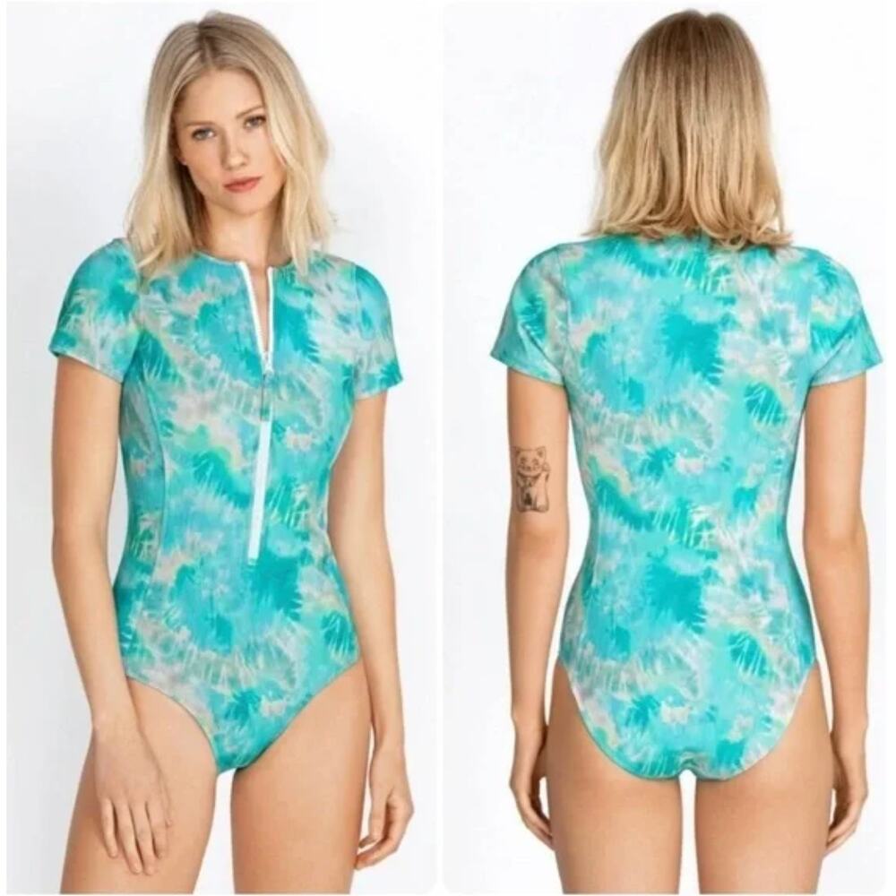 Johnny Was Calme Neoprene One Piece Swimsuit M NWT Zip Front Tie Dye Surf Suit